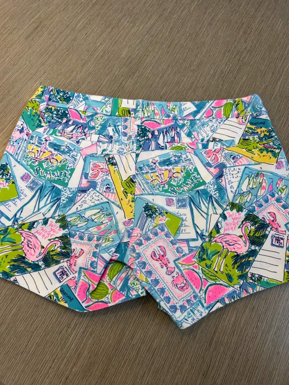 Lilly Pulitzer Postcard-Print Bermuda Shorts in Aqua, Pink & Green - Picture 2 of 4